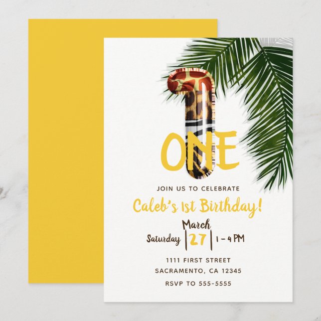 Invitation Poster de animal Safari Jungle ONE 1er anniversair (Devant / Derrière)