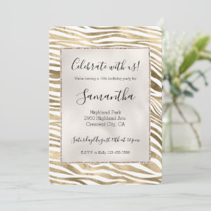 Invitation Poster de animal Zebra Gold Blanc  