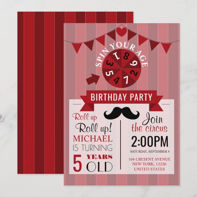 Invitation Poster de Cirque Classique Fête d'anniversaire pou (Devant / Derrière)