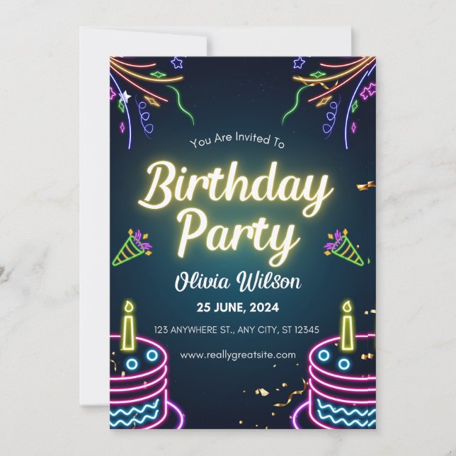 Invitation Poster de fête d'anniversaire noir et blanc (Devant)