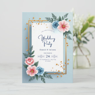 Invitation Poster de la fête de mariage moderne Blue Gold