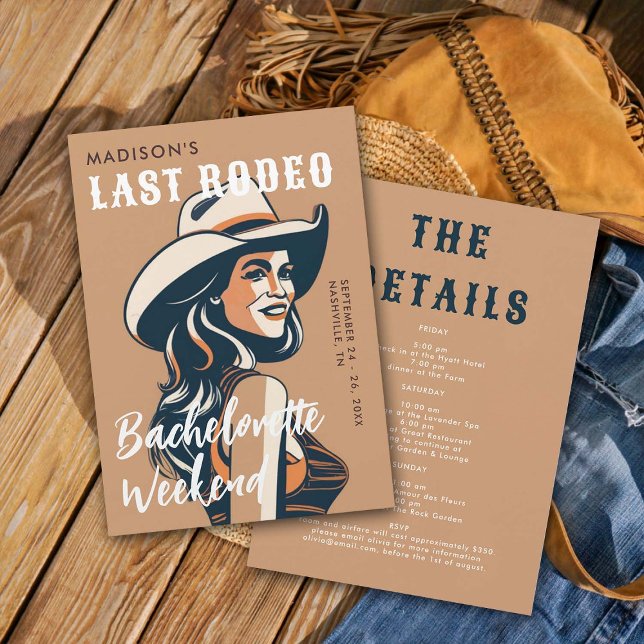 Invitation Poster de Rodéo Retro Dernier Art Glam Chic Bachel (last rodeo bachelorette weekend invitation itinerary retro vintage elegant glam terracotta orange)