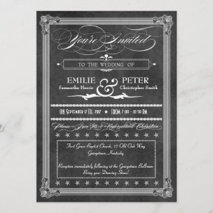 Invitation Poster en gris vintage Damask Style Mariage