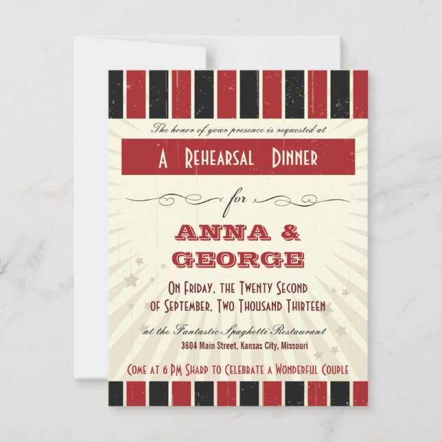 Invitation Poster rustique : Dîner de répétition rouge et noi (Devant)