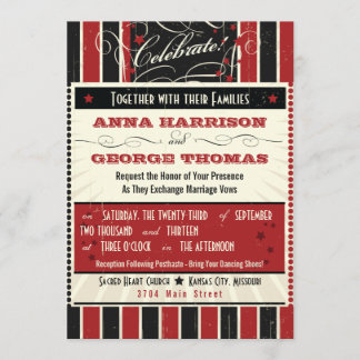 Invitation Poster rustique : Mariage personnalisé rouge et no