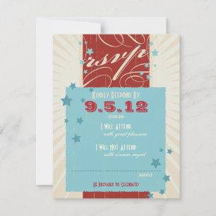 Invitation Poster rustique : Mariage rouge, blanc et bleu RSV