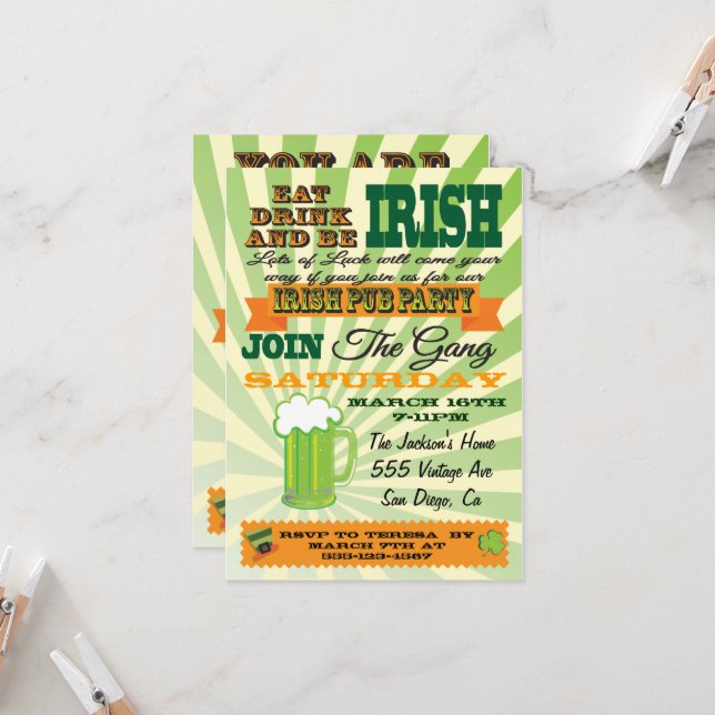Invitation Poster Style St. Patrick's Day Party (Devant/Arrière en situation)