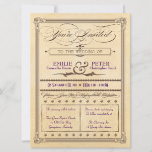 Invitation Poster vintage Style crème et mariage Brown Invita
