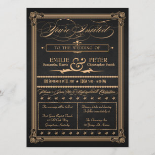 Invitation Poster vintage Style Mariage charbon et or