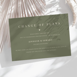Invitation Postpontage minimaliste Mariage Sage Green