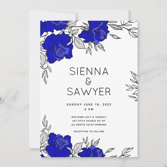 Invitation Posy du Mariage Rose bleu (Devant)