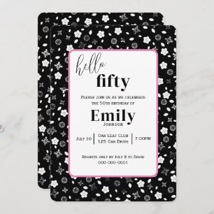 Invitation Posy noir et blanc pour 50e fête d'anniversaire