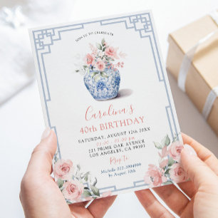 Invitation Pot à gingembre de pivoine rose Blush Chinoiserie 