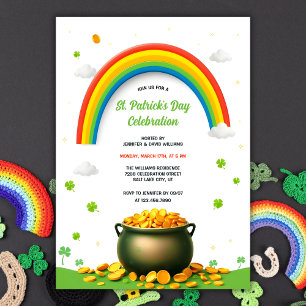 Invitation Pot arc-en-ciel de Shamrock d'or Jour de la Saint 