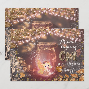 Invitation Pot de fée enchanté avec paillettes et feuilles d'