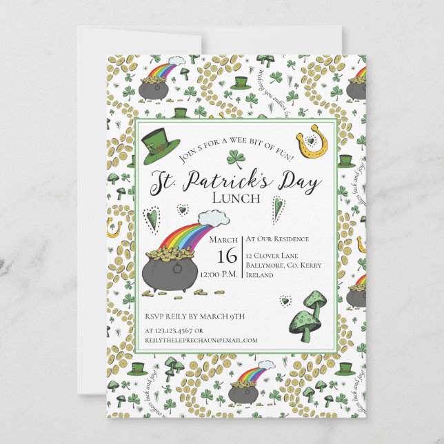 Invitation Pot de Jour de la Saint Patrick d'or déjeuner (Devant)
