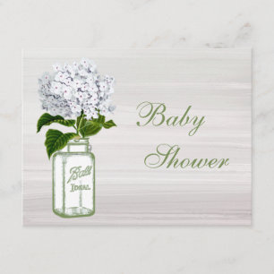 Invitation Pot de maçon chic et baby shower blanc d'hortensia