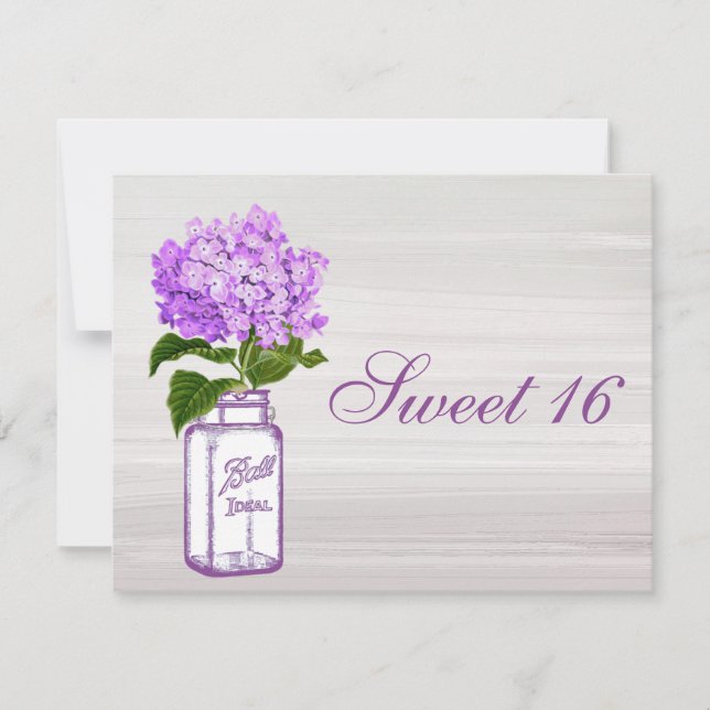 Invitation Pot de maçon chic et bonbon pourpre 16 à hortensia (Devant)