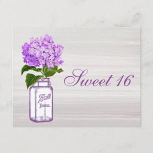 Invitation Pot de maçon chic et bonbon pourpre 16 à hortensia