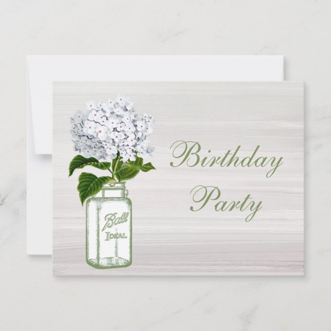 Invitation Pot de maçon chic et fête d'anniversaire blanche (Devant)