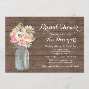 Invitation Pot de maçon et bébé ou Fête de la mariée rustique