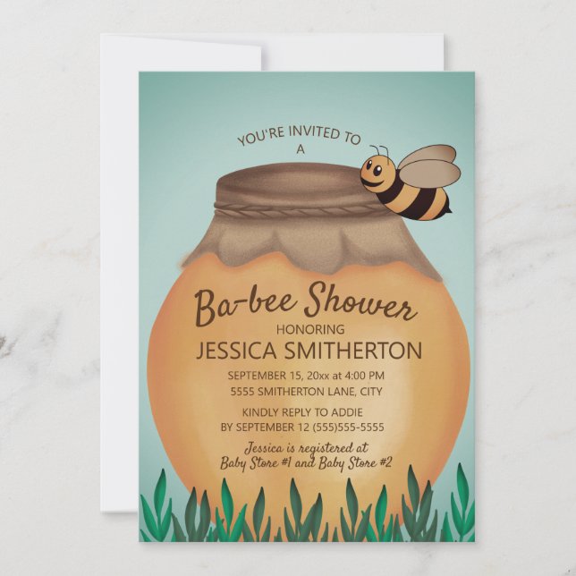 Invitation Pot de miel et Baby shower d'abeilles de miel (Devant)