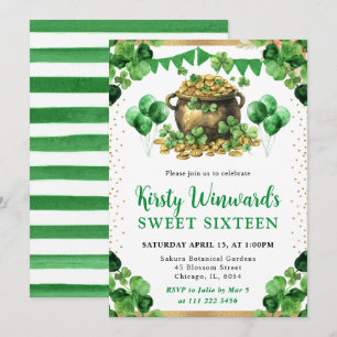 Invitation Pot d'or à l'aquarelle pour un doux 16ème St Patri