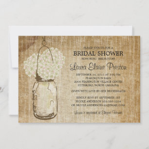 Invitation Pot et hortensias de maçon rustiques