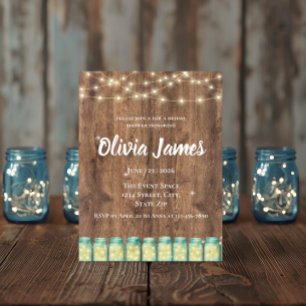 Invitation Pot Mason Bleu et Lumières de Fée pour une Baby Sh