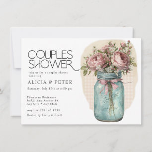 Invitation Pot Mason    Fête de Couple aux Roses