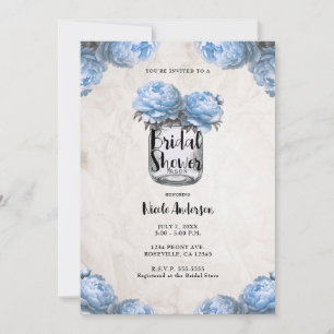 Invitation Pot Mason Fleur de Pivoine Bleu Clair Mariage Rust