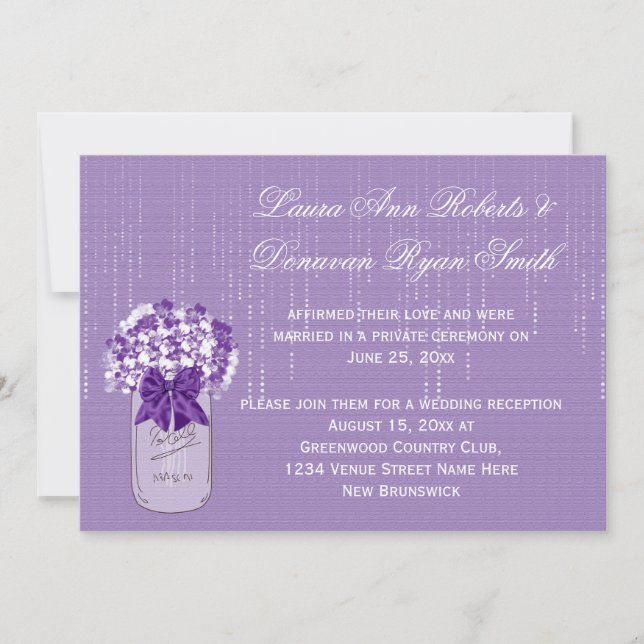 Invitation Pot Mason Fleurs Violettes et Blanches Réception U (Devant)