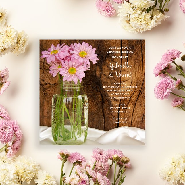 Invitation Pot Mason Marguerites Roses Mariage Brunch du Lend (Créateur téléchargé)