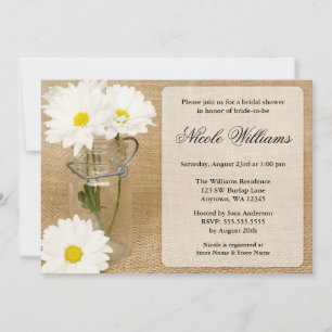 Invitation Pot Masonné Toile de Jute Fleurs de Marguerites Bl