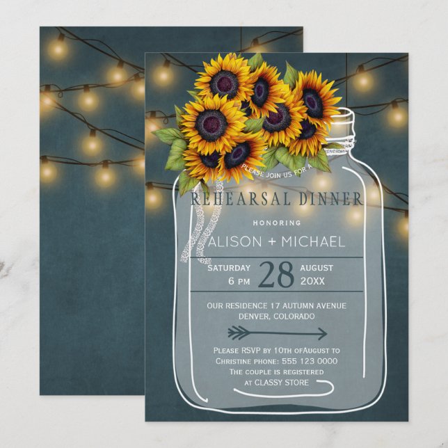 Invitation Pot rustique en mason avec dîner de répétition de  (Devant / Derrière)