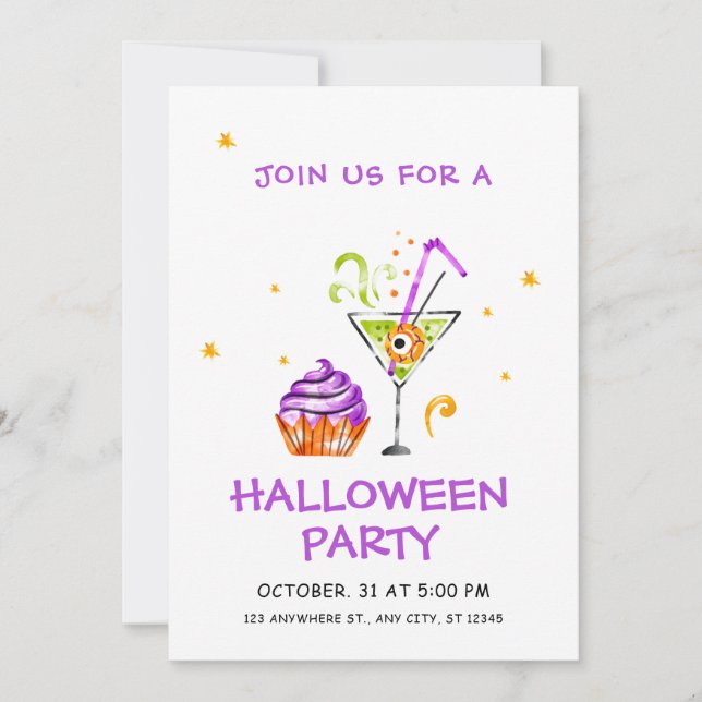 Invitation Pot Vert Purple Et Blanc Éffrayant Halloween (Devant)