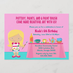 Invitation Poterie Peinture Arts et artisanat Fête d'annivers
