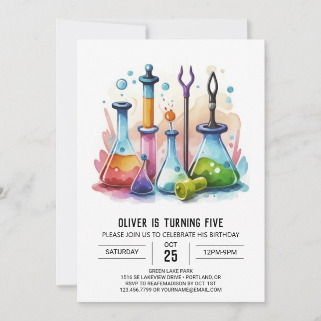 Invitation Potion de fiole imprimable Scientifique Anniversai (Devant)