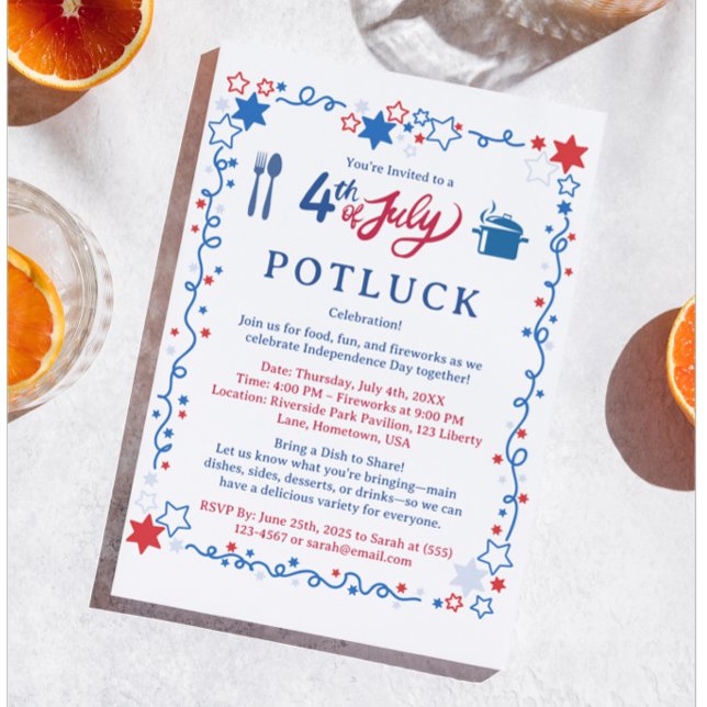 Invitation Potluck 4 juillet personnalisée (Créateur téléchargé)