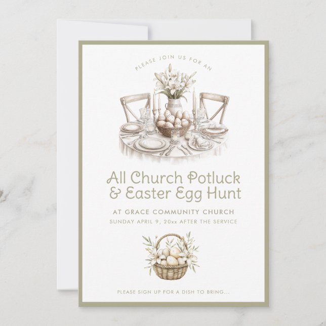 Invitation Potluck de l'église neutre et chasse aux oeufs de  (Devant)
