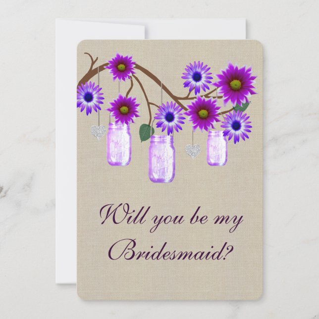Invitation Pots de fleurs en jute rustique violet Demoiselle  (Devant)