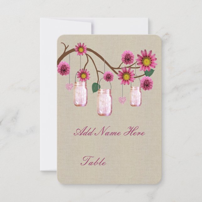 Invitation Pots en toile de jute rustique rose Table Place Ca (Devant)