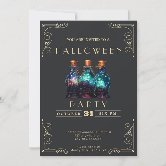 Invitation Pots Noir & Or Chalkboard Jars Halloween (Devant)