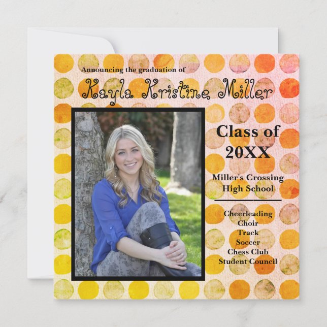 Invitation Pots Orange & Or Moderne - Annonce de graduation (Devant)