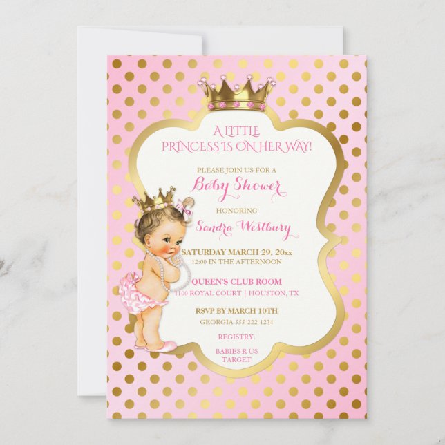 Invitation Pots Vintages pour bébé rose et or princesse (Devant)