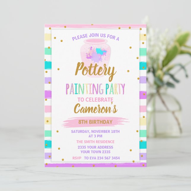 Invitation Pottery painting paint birthday party (Debout devant)