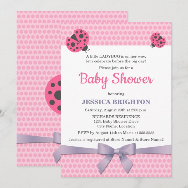 Invitation Poubelle rose avec Baby shower à ruban Lavender (Devant / Derrière)