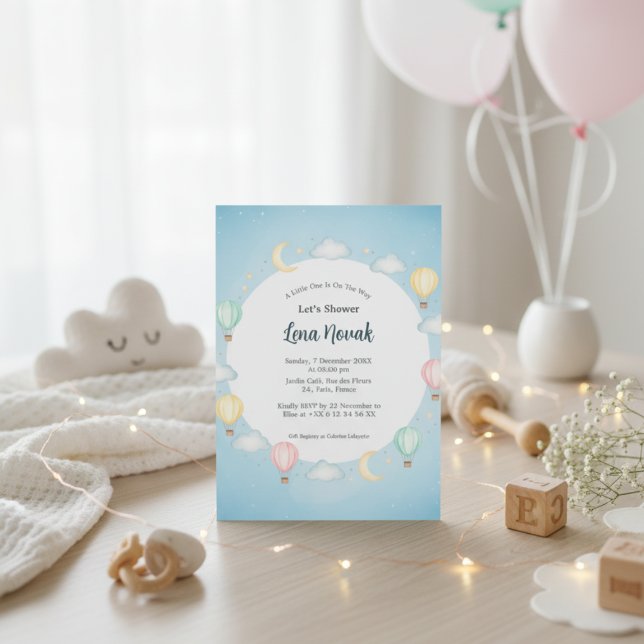 Invitation Poudre Bleu à air chaud Baby shower à ballon Invit (Créateur téléchargé)