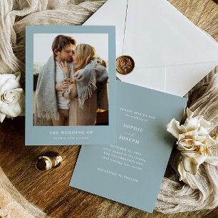 Invitation Poudre bleu Élégant Texte et photo   MARIAGE