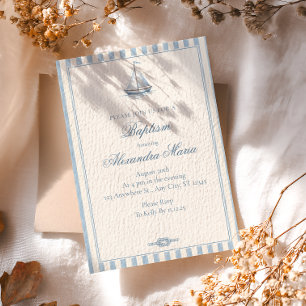 Invitation Poudre bleue garçon baptême nautique voilier